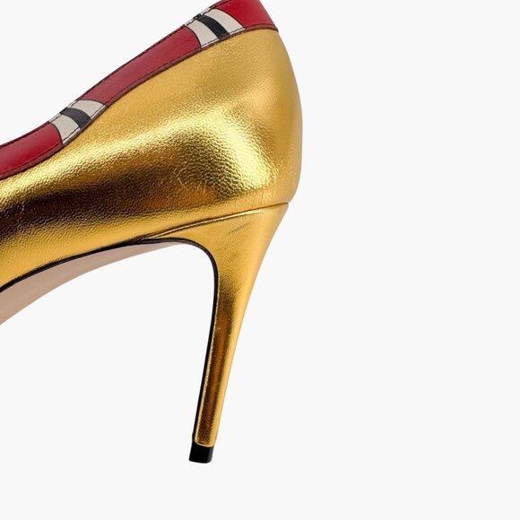 Gucci Yoko Snake Gold Metallic Leather Pumps High Heels Shoes Size 38.5 US 8.5 - Picture 10 of 16